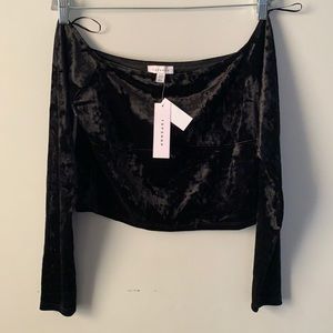 TOPSHOP NWT Black Velvet Off The Shoulder Crop Top, Size 10